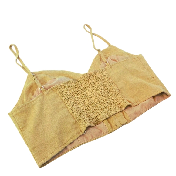 Shinestar Mustard Yellow Linen Blend Button Front Smocked Back Crop Top Cami XL - Picture 2 of 4